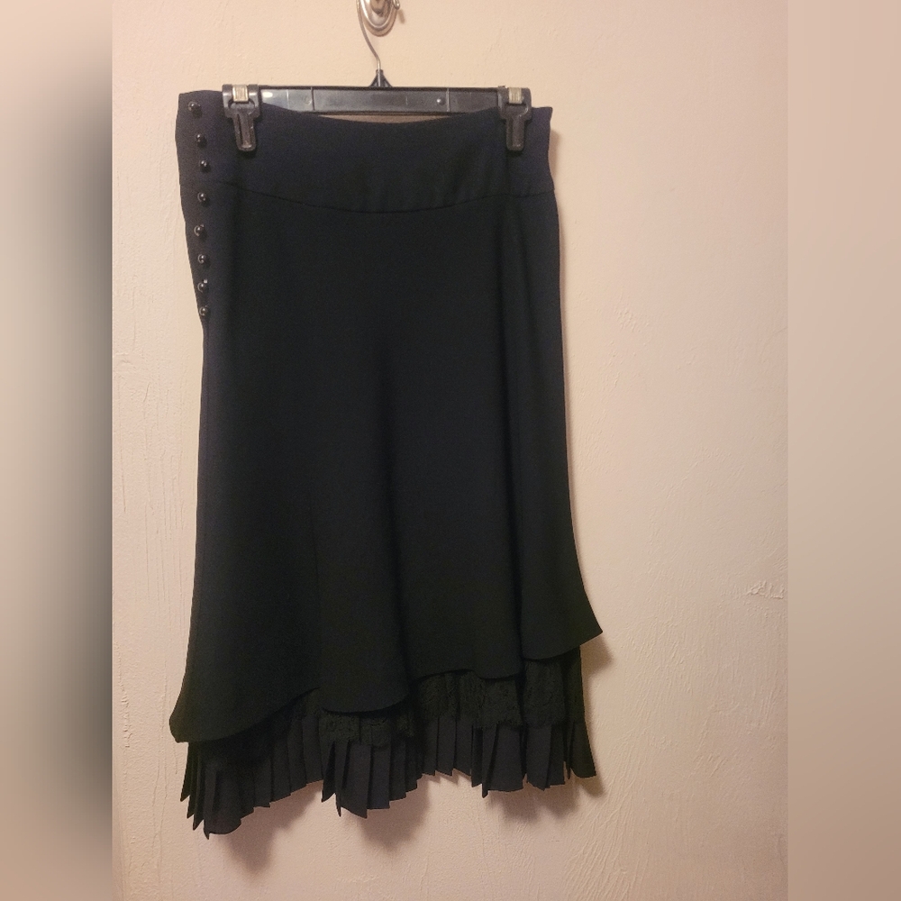 Les Copains Runway Style Lacy Side Button Black Women's Skirt